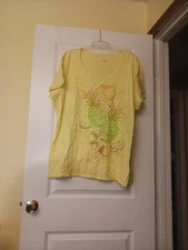 Womens Plus Size Just My Size Yellow Graphic Knit Top Size 4X