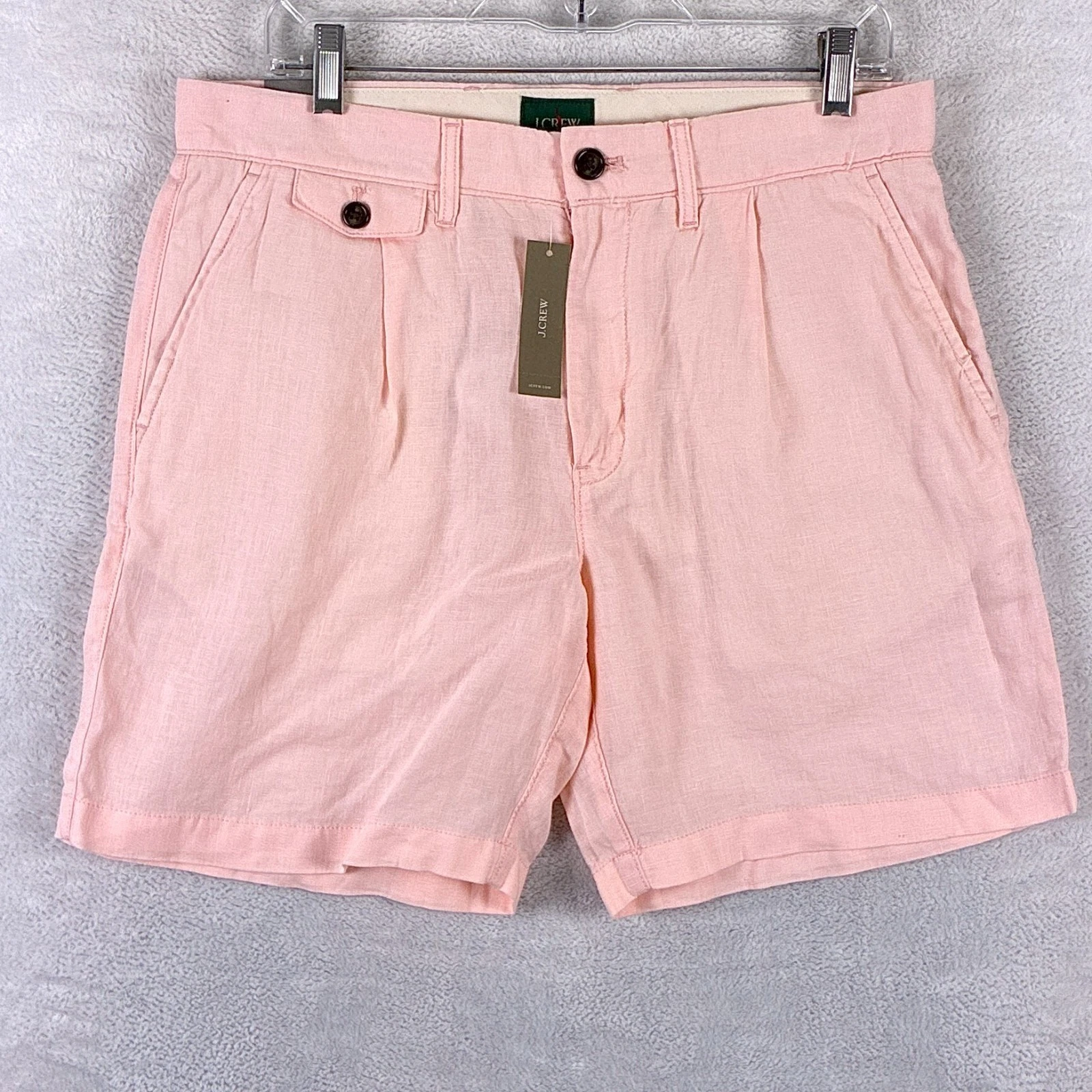 J.Crew Shorts Mens 31 (32) Pink Oarsman Linen Pleated Preppy Beach Hamptons
