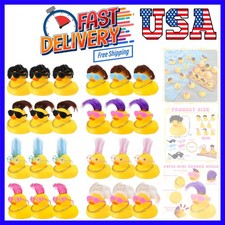 24 Set Mini Rubber Ducks with Wig Necklace and Sunglasses, Rubber Squeaky Duc...