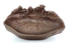 Striking Vintage Signed Japanese Bronze Okimono Dogs Sculpture Trinket Dish Bowl