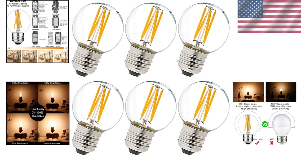 Warm White E26 G16.5 Edison Bulbs - 6W LED with 25000 hr Life, 600 Lumens Output - Image 2 of 4