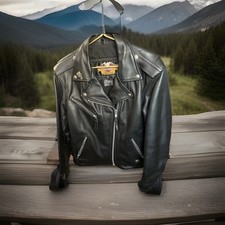 Giacca da motociclista vintage Harley Davidson in pelle nera da donna L