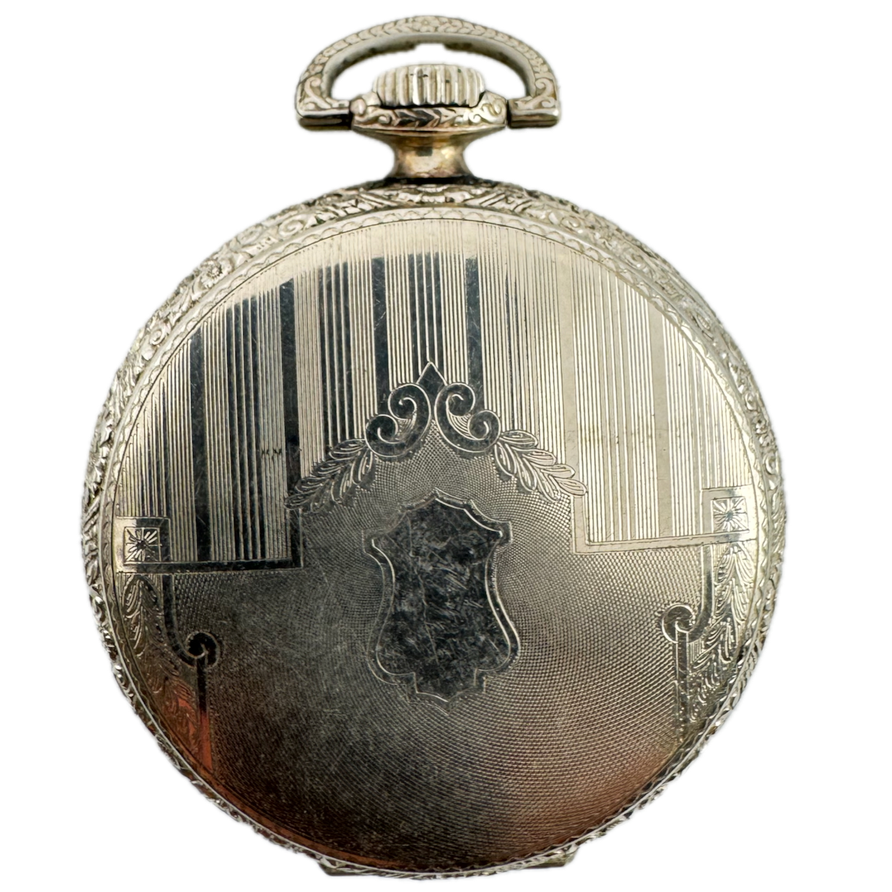 Antique Defiance 6 Size Open Face Chrome Plated Pocket Watch Case with Pinstripes