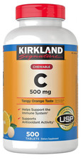 Kirkland Signature Chewable Vitamin C 500 mg, 500 Tablets Tangy Orange Taste