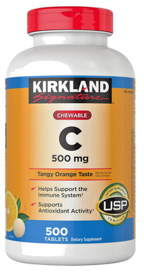 Kirkland Signature Chewable Vitamin C 500 mg, 500 Tablets Tangy Orange Taste