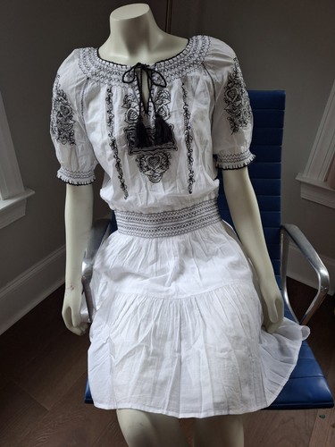 Lauren Ralph Lauren gesmoktes besticktes Boho Sommerkleid Gr. 8 neu mit Etikett Einzelhandel 225,00 $