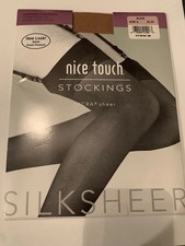 NOS Vintage Sears Nice Touch Lycra Sheer Stockings Gartered Nylon Nude Size A