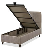 Beige Textil-Holz Bett Im Eleganten Design
