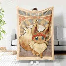 Personalized Eevee Blanket Usa Made Sherpa Fleece Large Size Pokemon Fan Throw
