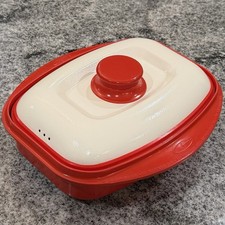 VTG-RANGE MATE Red/White Microwave Grill Pan with Lid-9x7 Rectangular-Steak EUC