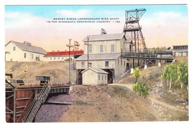 Mesaba Range Minnesota Underground Mine Shaft c. 1930 Mining Linen Postcard