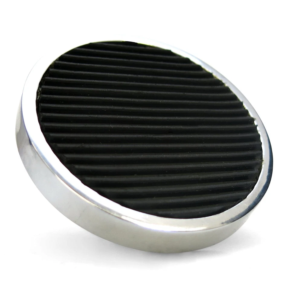 Universal Fit Hot Street Rod Chrome Steel Round Rubber Brake Pad Pedal - Image 2 of 4