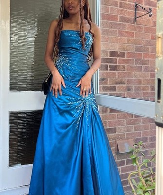 Blaues Satin-Ballkleid in voller Länge, Schnürung hinten, Größe 6 UVP 499 £