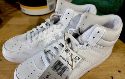 adidas Hoops 4.0 Mid White High Top Synthetic Lace Up Men's Basketball Sneakers