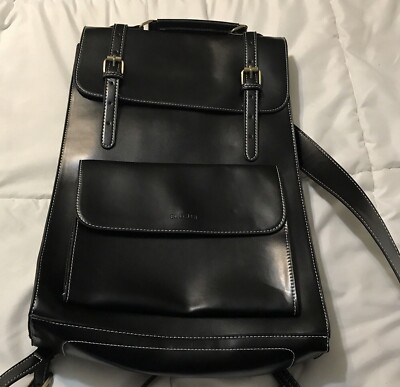 ECOSUSI Laptop Backpack for Women PU Leather Black Vintage for Laptop 15.6 in