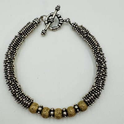 Lee Cox Gold T Snow Balls Spacer Sterling Silver Toggle Clasp Bracelet 7.5''