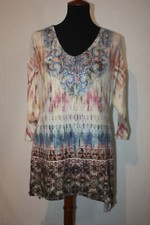 World Unity Sz L Multi-color Eastern Print Tunic Top Studded Sharkbite Hem