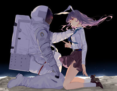 Anime girls 2d digital art artwork portrait astronaut Play Gaming Mat Desk