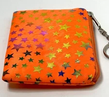 NEON ORANGE RAINBOW STARS COIN PURSE WITH KEYCHAIN Size Is 4in X 3in BRAND NEW