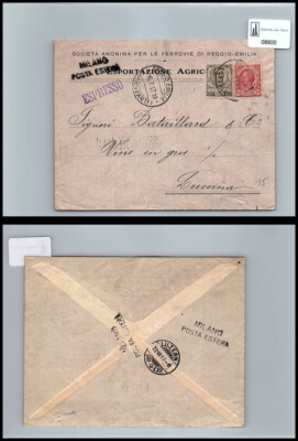 Postal history Kingdom VEIII Reggio E.-Lucerne sass. 75+71 Express Airmail