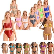 Mujeres Brillante Deporte Fitness Yoga Trajes Cortos Top Tangas Ropa Interior Conjunto Traje de Baño