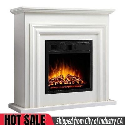 26.5'' White Electric Fireplace with Mantel Wooden Frame Firebox from CA 91745