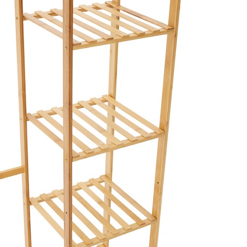Wooden Clothes Rail Garment Rack Hanging Coat Stand Storage Shelves W/Side Hooks - Picture 8 of 12