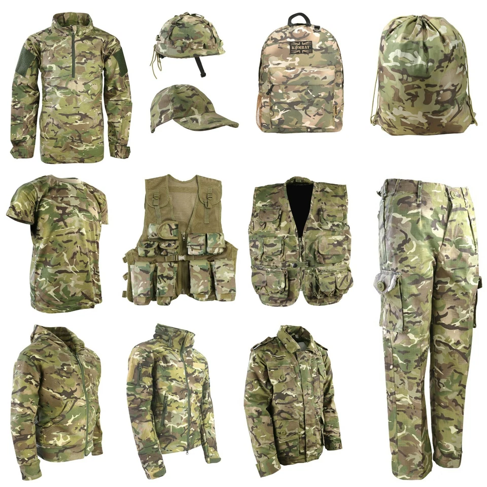 KOMBAT UK KIDS ARMY CLOTHING T-SHIRT TROUSERS VEST HELMET CAP COAT BAG BOYS BTP CAMO