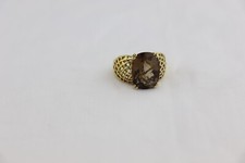Gold on Sterling Silver Smoky Quartz RING Checkerboard Cut Brown Vermeil sz 8