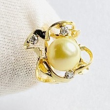 14K Yellow Gold Ribbon Swirl 8mm Golden Pearl Diamond Accent Size 2.75 Ring 4.2g