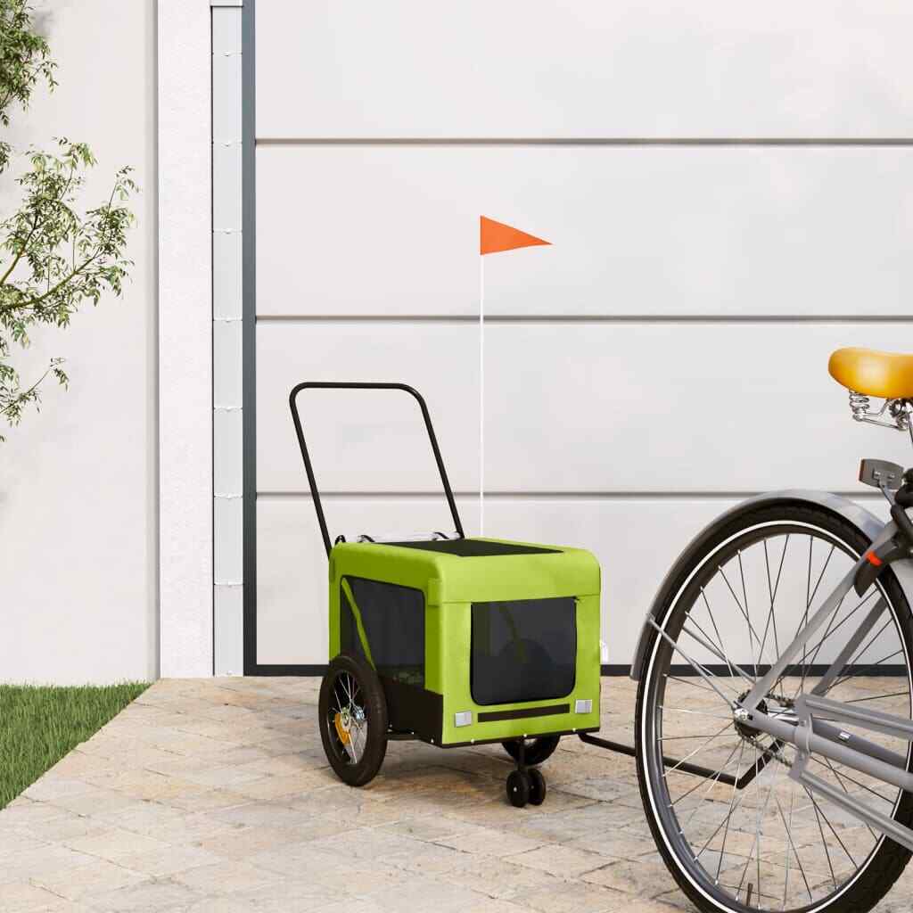 vidaXL Rimorchio da Bici per Animali Verde e Nero Oxford e Ferro