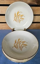 Vintage Homer Laughlin Set Of 4 22k Golden Wheat Pasta Salad Bowls 7.5" Wide