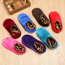 Women Winter Warm Thicken Leopard Bed Non Slip House Indoor Floor Socks Slipper