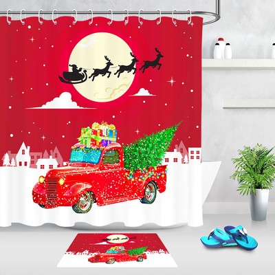 red truck christmas bathroom