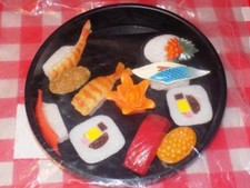 Realistic Japanese play food lot sushi salmon eggs shrimp rice flower garnish