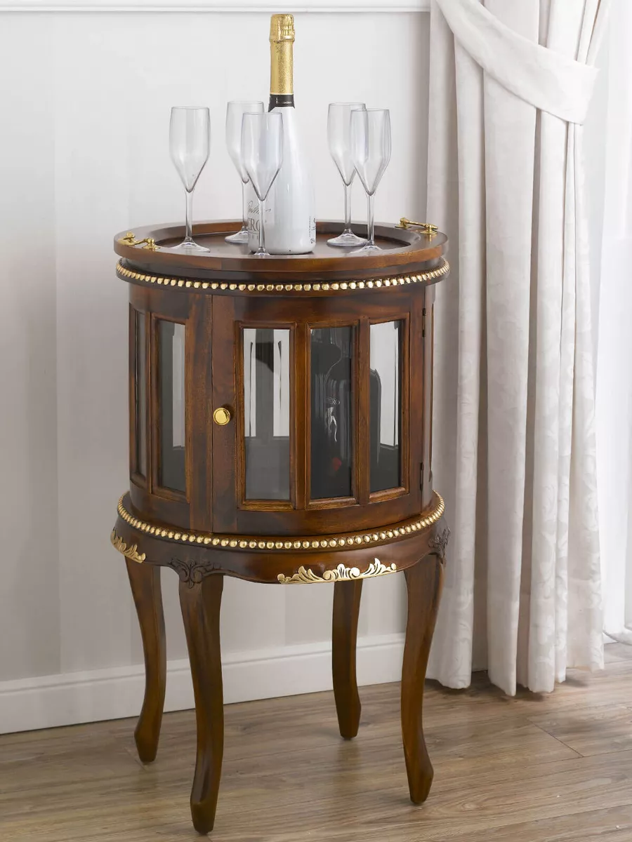 Drinks Cabinet Coloniale Round Showcase Bar Bottle Holder English Baroque Sty