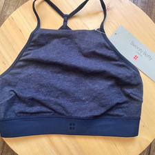 Sweaty Betty Sundown Soft Cotton High Neck Bralette - XXS - Navy Blue Heather BN
