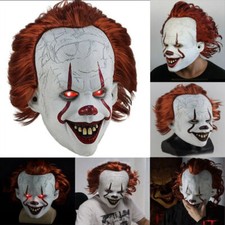Scary Clown Pennywise IT Full Mask EvilRed Eyes Horror Cosplay Halloween Costume