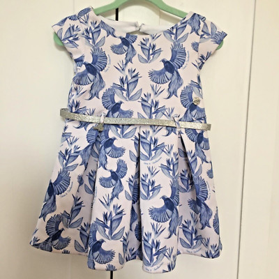 Tutus & Tambourines Blue White Bird Belted Dress Sz 1 Soft Girl Art Hoe Angel