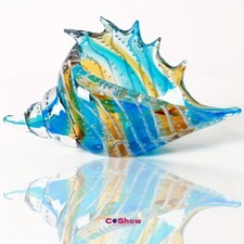 Elegant Hand-Blown Glass Conch Figurine Nautical Sea Shell Decor with Colorful