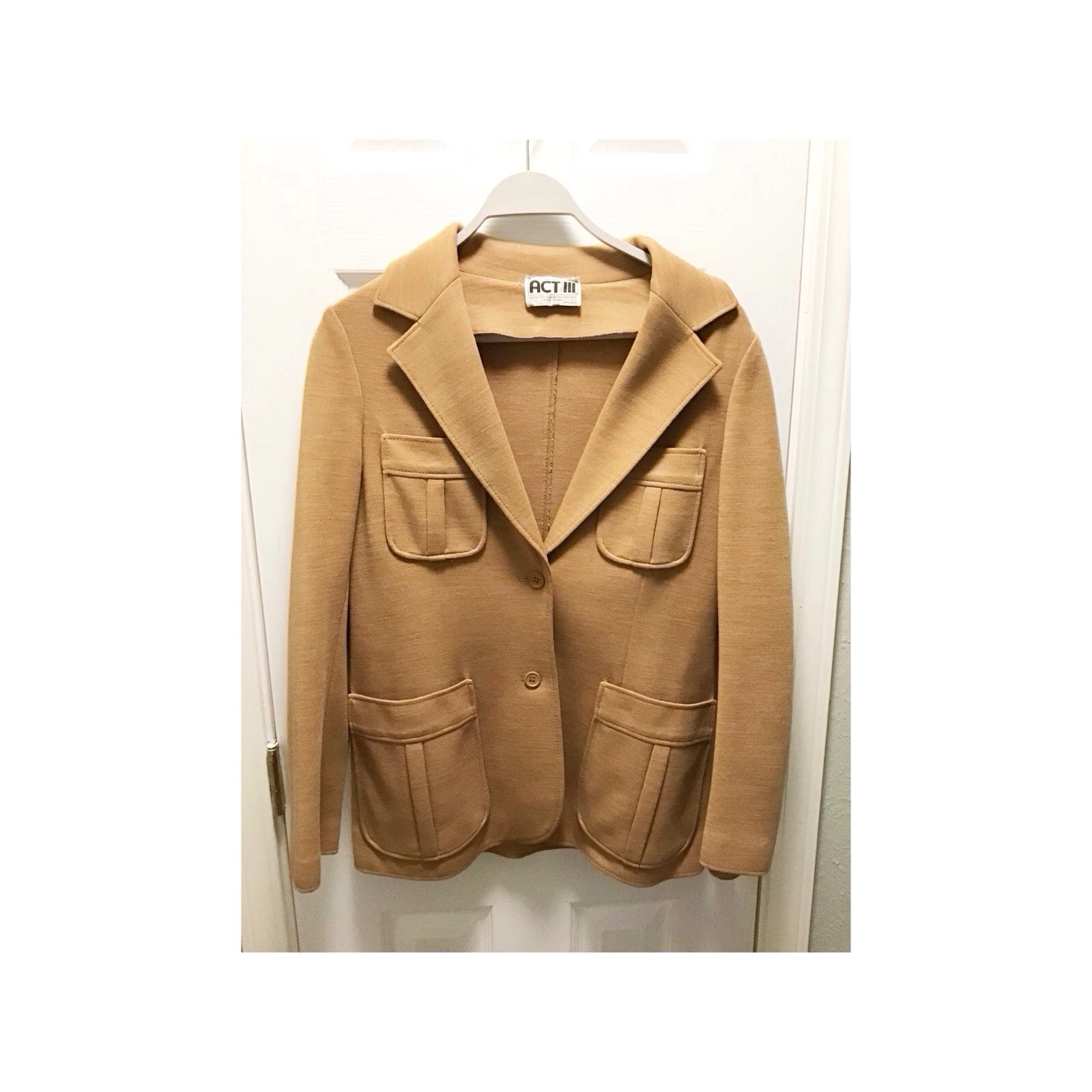 Vintage 70s Act III Tan Wool Blend Blazer Jacket S/M - See Measures