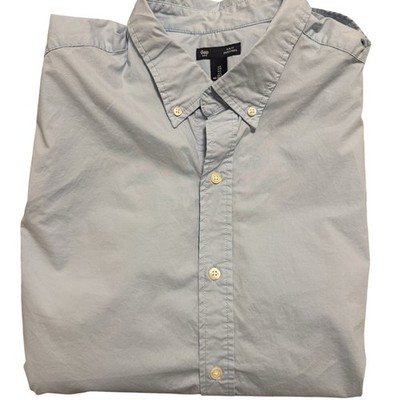 GAP Men Slim Ft Stretch Poplin Button-Down Shirt L Light Blue Crisp Business Cas