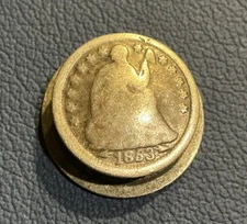 1853 Half Dime + Dime Pin Button Style - Silver - Still Functional - RARE