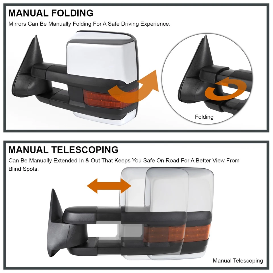 Fits 1988-1998 Chevy C/K 1500 Chrome Power Heated Tow Mirrors+Amber LED Signal - Image 4 of 4