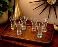 Set 6 Hand Blown Art Glass Aperitif Cordial Glasses Multi Color Bubble Base