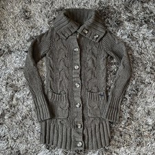 Abercrombie Fitch Cable Knit Cardigan Size S Grey Shawl Collar Y2K Preppy