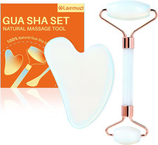 Opal Jade Gua Sha and Face Roller Set for Puffiness and Neck Relief