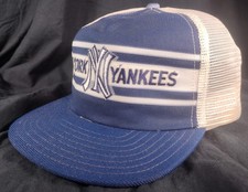 Vintage New York Yankees Striped Snapback Trucker Hat Cap Made in USA 1980s MLB