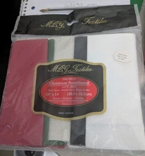 Vtg M.C.G. Textiles #14 Aida 5 Piece 12x 14"  White Red Green Blk Starlite Gold