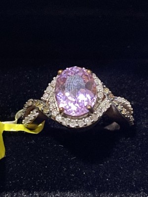 Kunzit, Nat Champagne Diamond, Black Rhodium & Vermeil Rg Over S. Silver Gr. 7